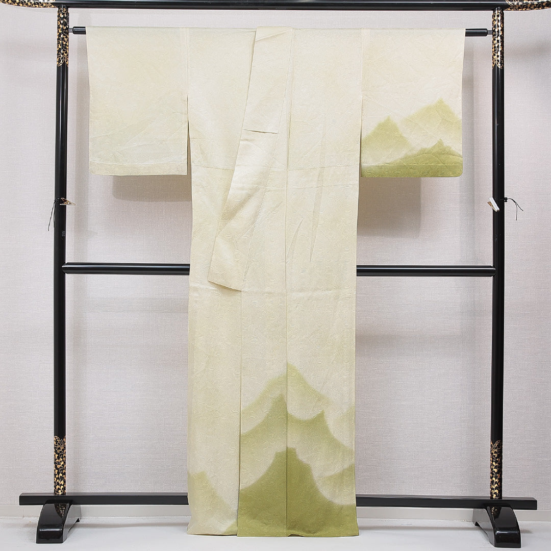 付下げ 単衣 身丈163cm 裄丈64cm 正絹 Sランク インフォーマル 広衿 Lサイズ 抽象柄 シック 控え目 緑系 HP 1218-15558