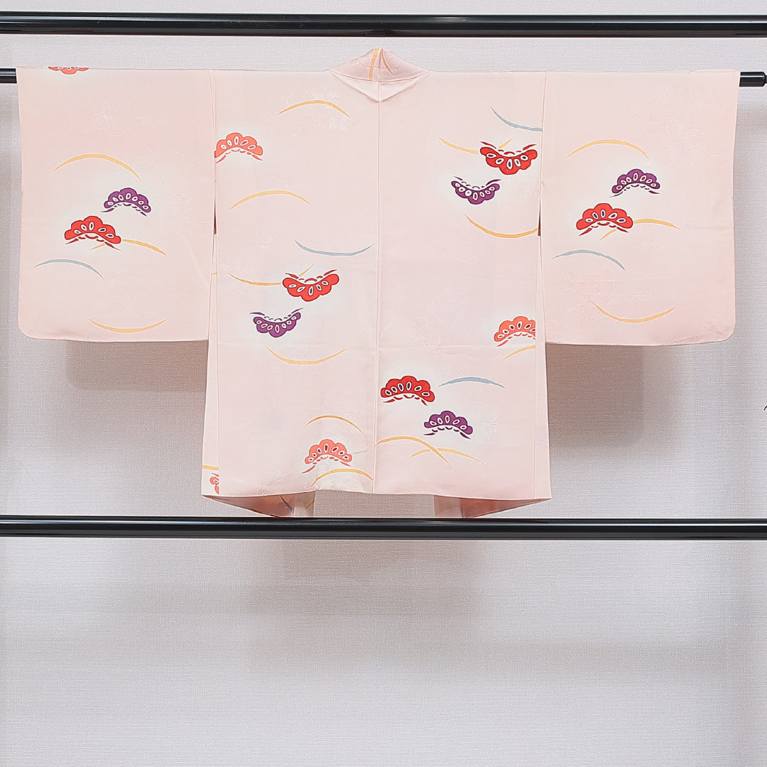 羽織 袷 身丈75cm 裄丈62cm 正絹 Cランク カジュアル Sサイズ 染め紬 紐あり 笠松 ピンク系 HP 1232-16854
