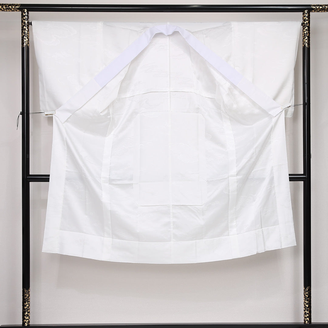 未使用品 長襦袢 洗える着物 身丈127cm 裄丈48cm ポリエステル Nランク Mサイズ 居敷当て 流水 しつけ糸 白系 1229-13165