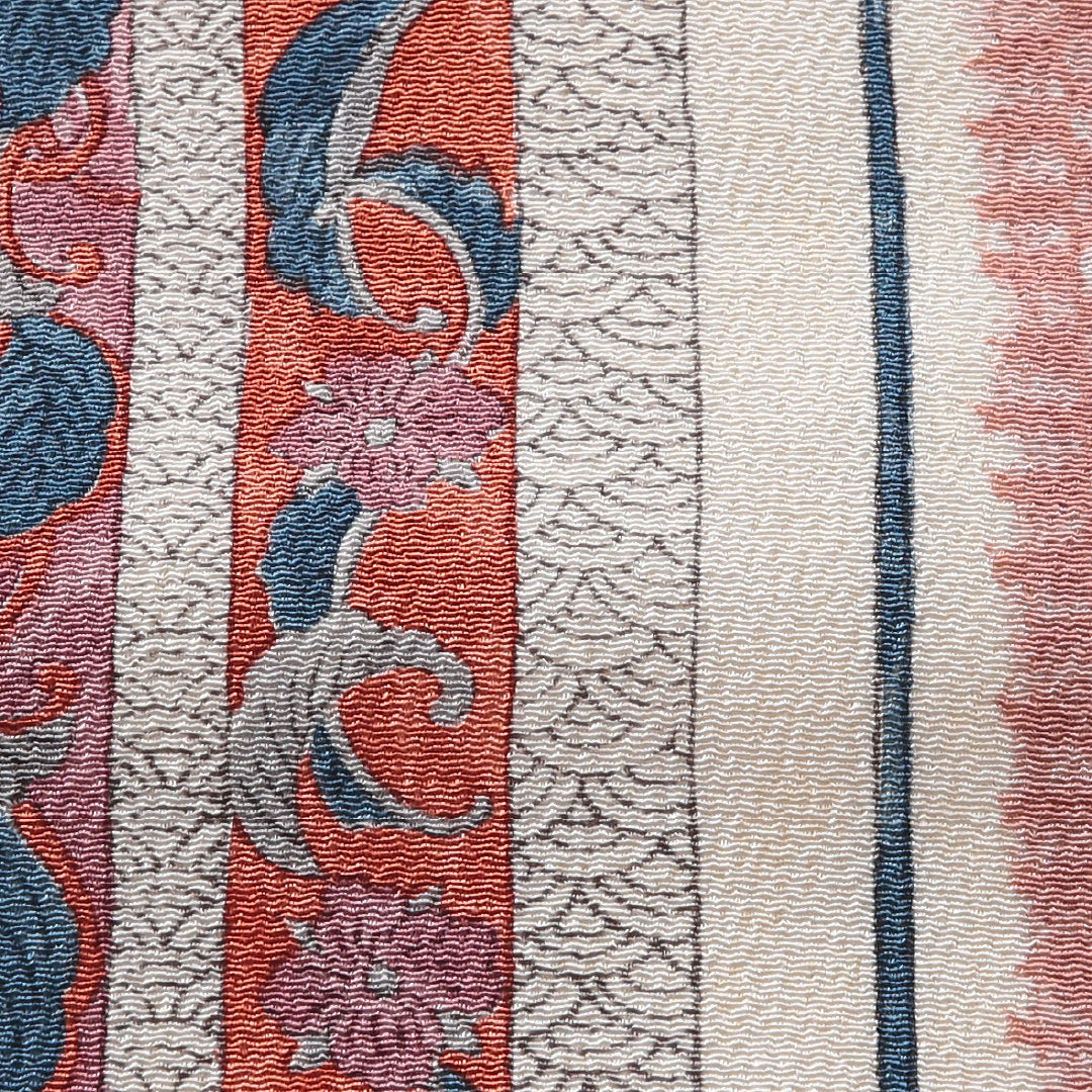 九寸名古屋帯 帯丈370cm インフォーマル 名古屋仕立て 全通 Cランク 正絹 染め帯 ちりめん 更紗 花柄 植物柄 クリーム系 1224-03907