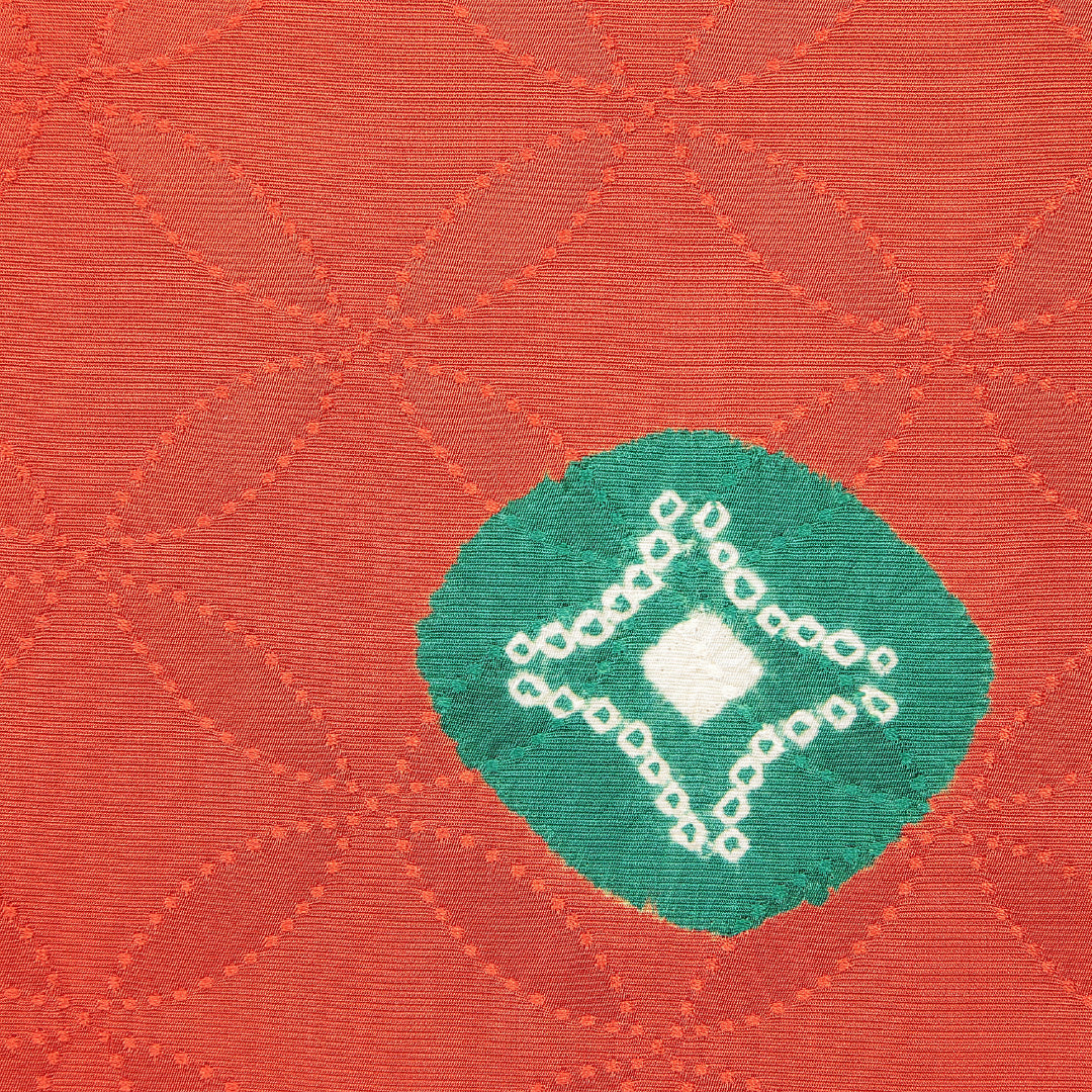 羽織 袷 身丈77cm 裄丈64cm 正絹 Sランク Mサイズ バチ衿 カジュアル 紐あり 鹿の子柄 七宝 朱系 1217-15138