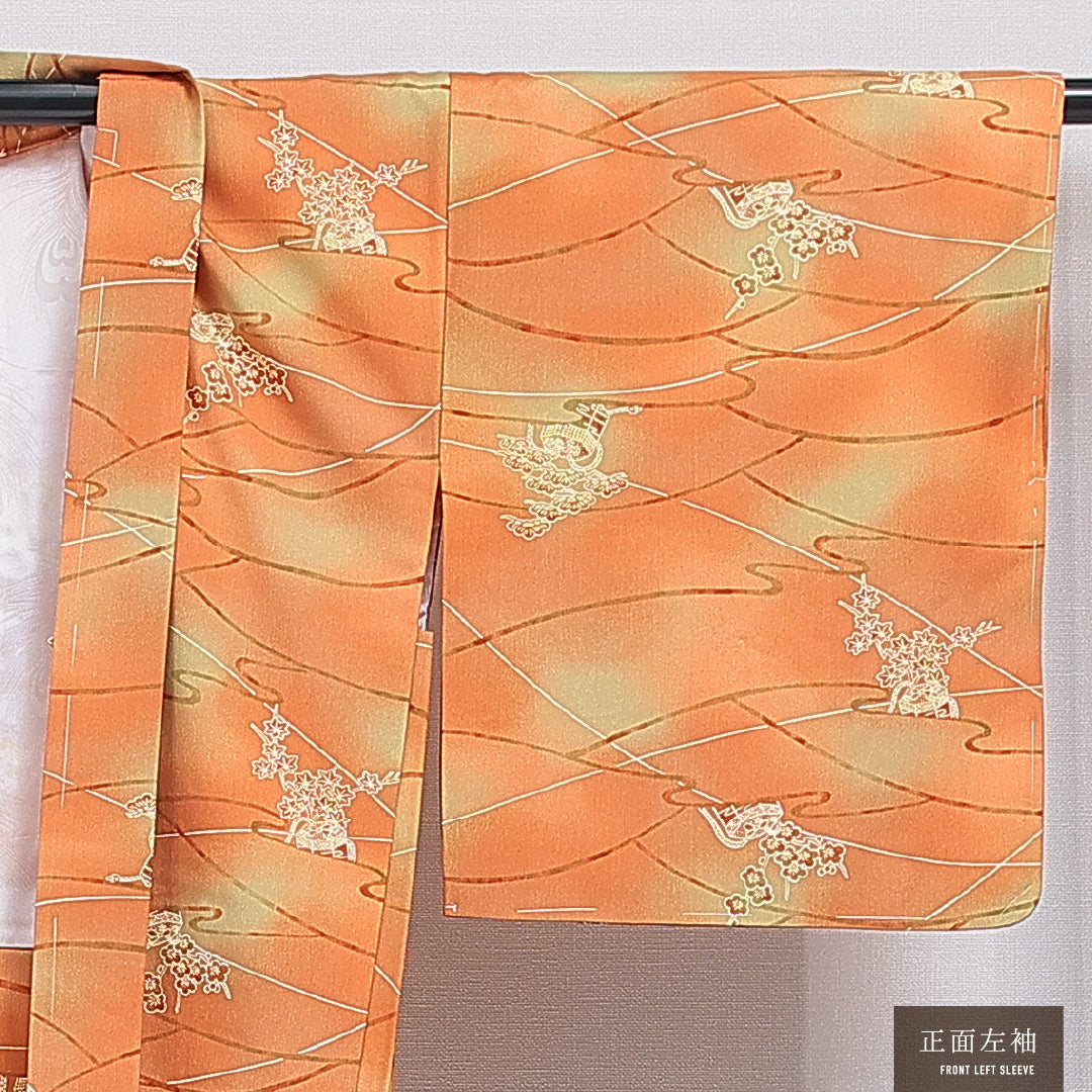 羽織 袷 身丈80cm 裄丈65cm 正絹 Aランク カジュアル Mサイズ ぼかし染 貝桶 梅 朱系 RP 1232-16191