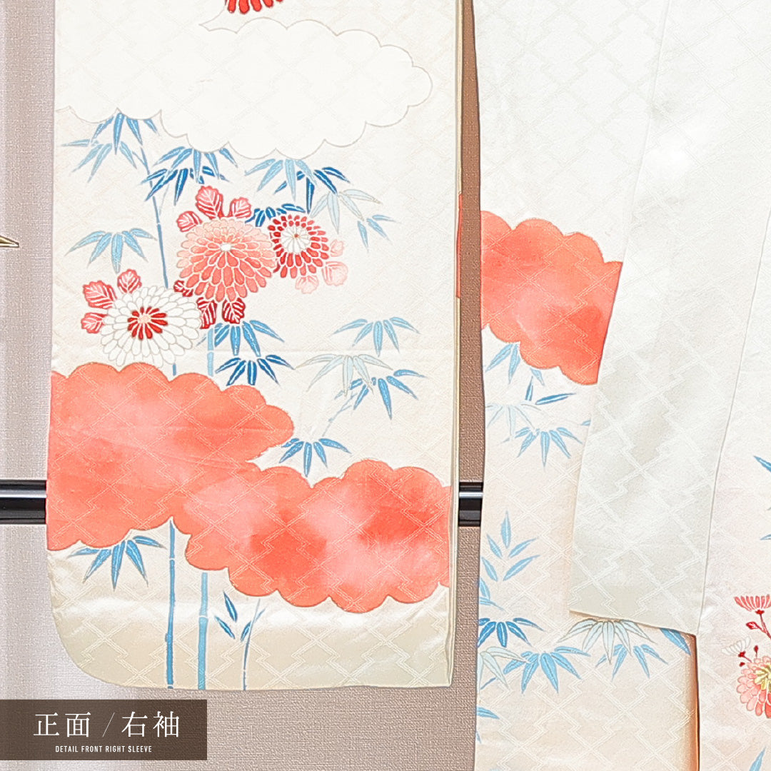 振袖 袷 身丈162cm 裄丈64cm フォーマル Cランク Lサイズ 正絹 広衿 雲 牡丹 笹 1213-F0669