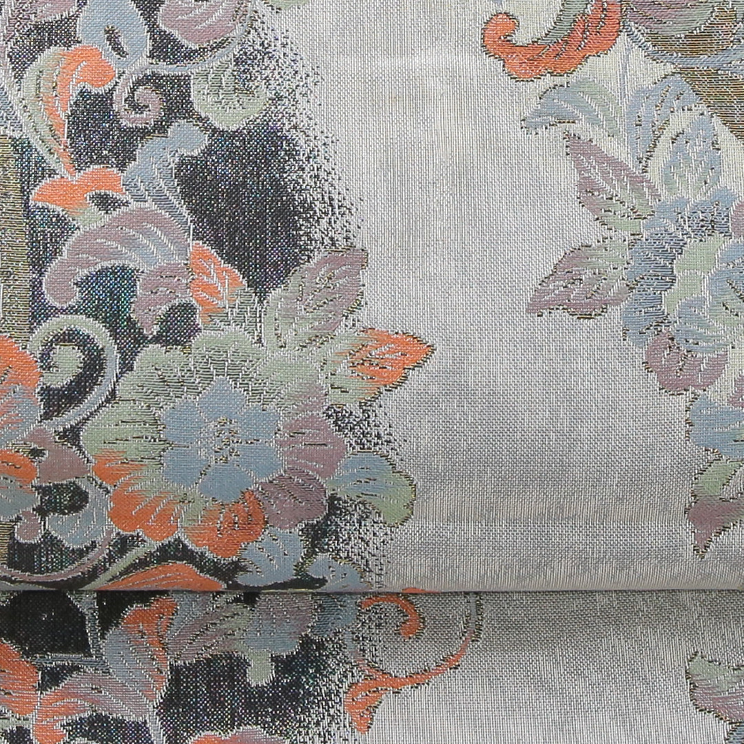 袋帯 帯丈442cm フォーマル 六通 Sランク 正絹 蝶 唐華 銀系 1223-02330