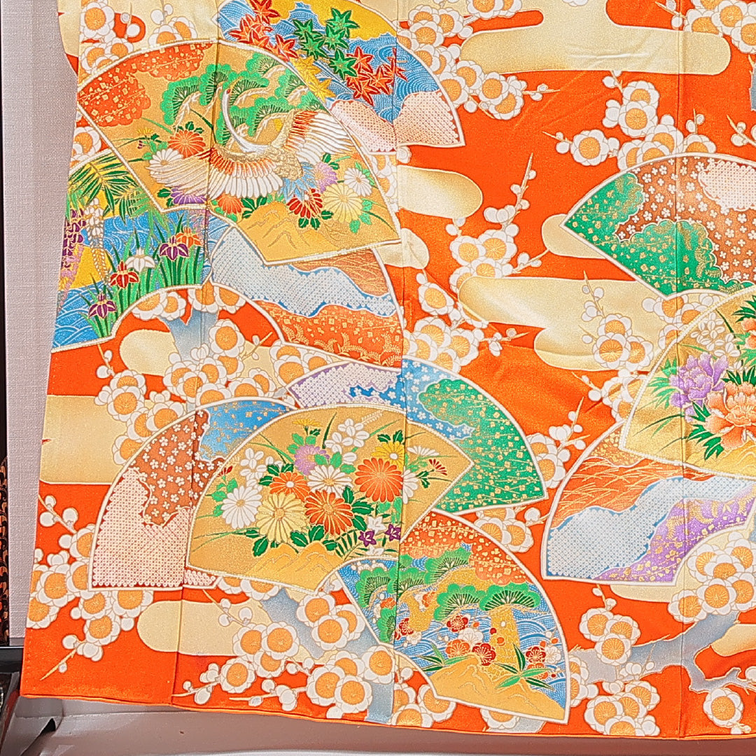 振袖 袷 身丈164cm 裄丈61cm フォーマル Cランク Lサイズ 正絹 広衿 鶴 菊 松 刺繍 金駒刺繍 1213-F0689