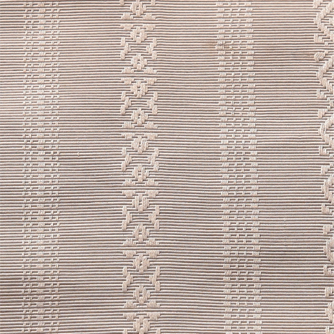 八寸名古屋帯 帯丈376cm インフォーマル 開き仕立て 全通 Bランク 正絹 本場筑前博多織 献上柄 ベージュ系 グレー系 1224-03943