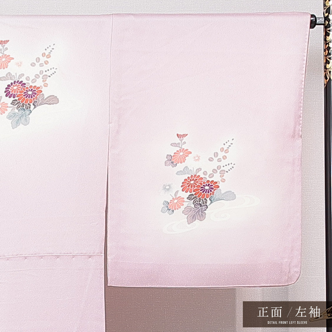 訪問着 袷 身丈167cm 裄丈66cm 正絹 Cランク セミフォーマル 広衿 XLサイズ 菊 吉祥文様 ピンク系 HP 1217-15741