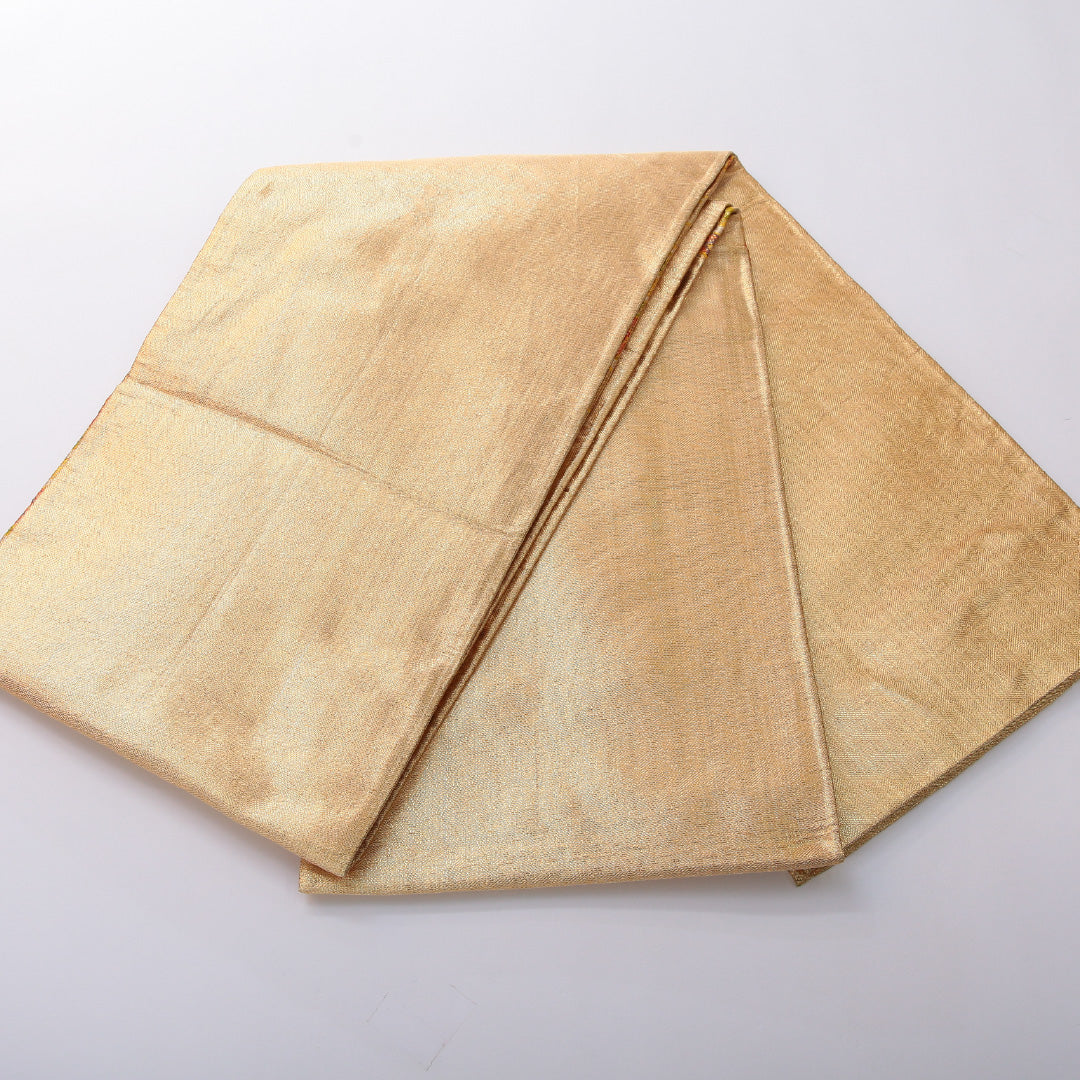 袋帯 帯丈424cm 正絹 六通 フォーマル 佐賀錦 檜扇 吉祥文様 金系 1243-02019