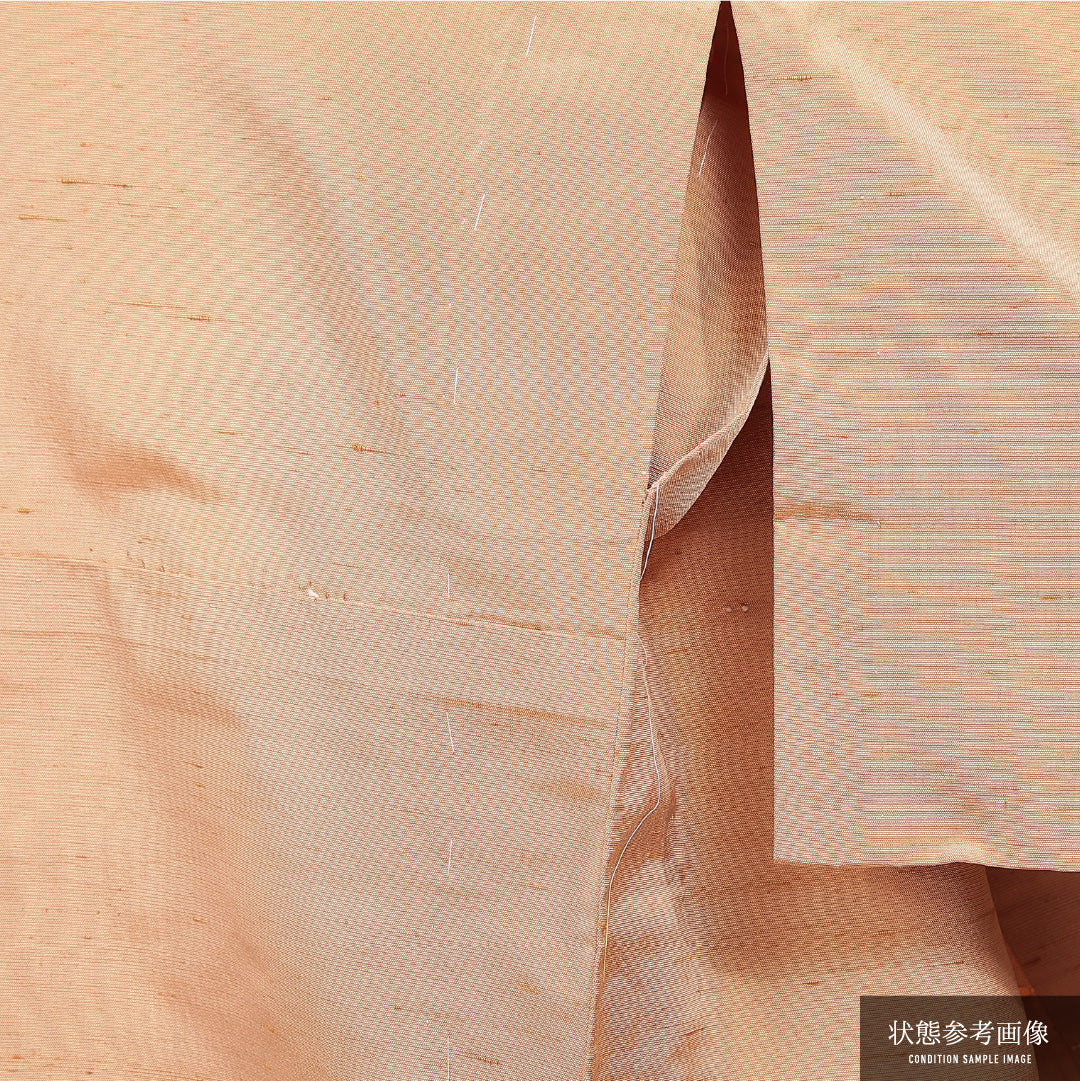 紬 単衣 身丈148cm 裄丈62cm 正絹 Dランク XSサイズ バチ衿 カジュアル 肩当て 無地 黄系 1216-15581