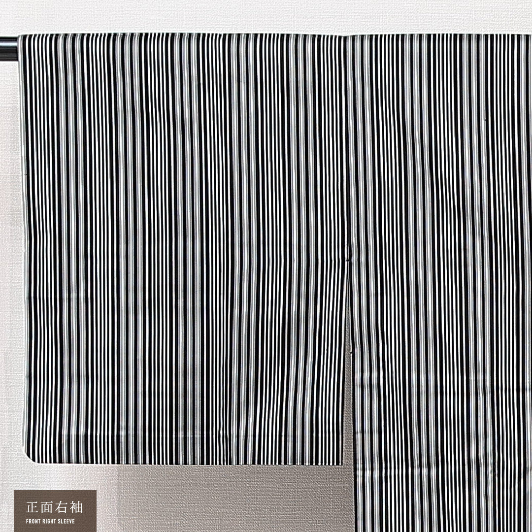 道行コート 袷 身丈128cm 裄丈64cm 正絹 Sランク セミフォーマル Mサイズ 縞 黒系 RP 1237-15282