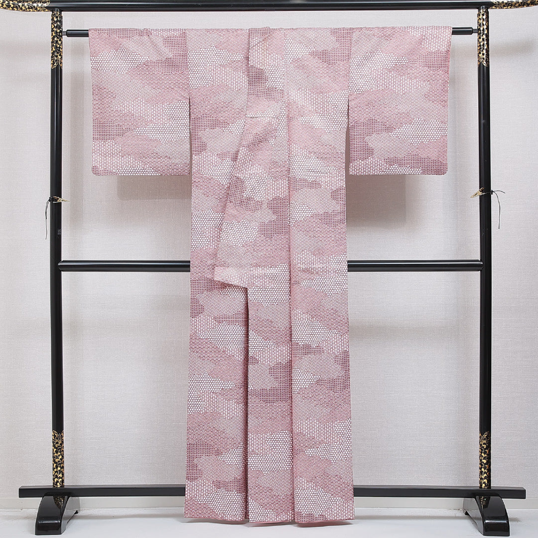 洗える着物 小紋 袷 身丈160cm 裄丈65cm ポリエステル Sランク インフォーマル 広衿 Lサイズ 白系 RP 1221-16110