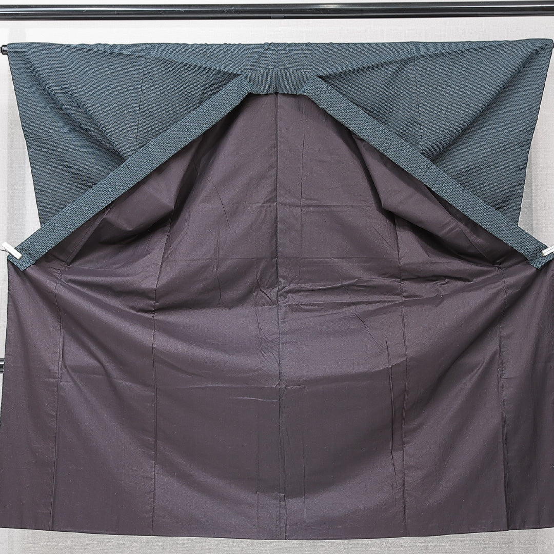 男着物 袷 身丈134cm 裄丈64cm 正絹 Aランク XSサイズ 棒衿 カジュアル 創作柄 紺系 1219-15236