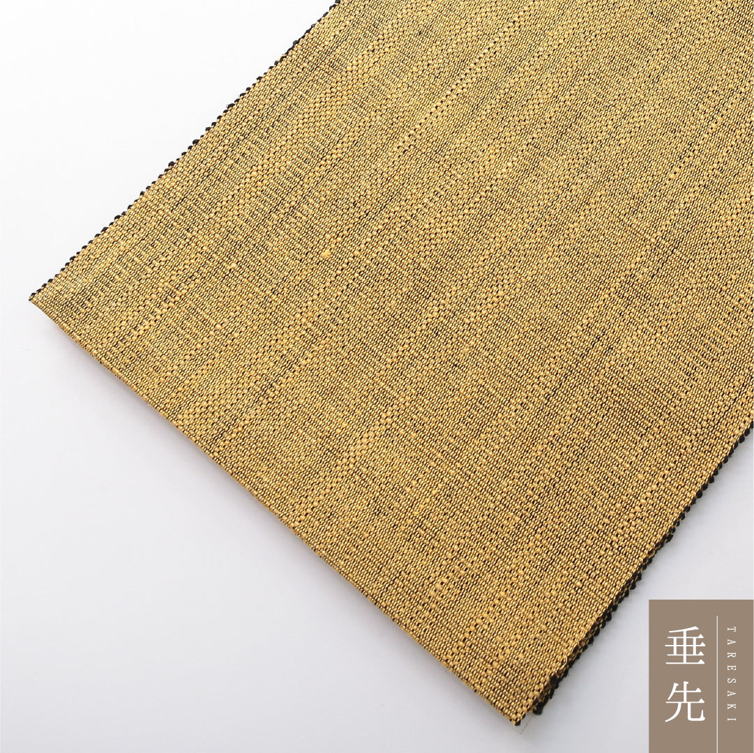 八寸名古屋帯（紬） 帯丈480cm カジュアル 開き仕立て 全通 Sランク 正絹 無地 黄系 1224-03735