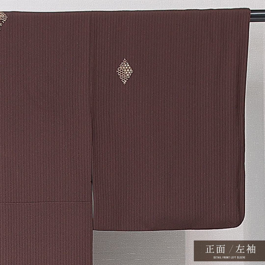 小紋 袷 身丈152cm 裄丈62cm 正絹 Sランク インフォーマル バチ衿 Sサイズ 菱 茶系 RP 1221-15154