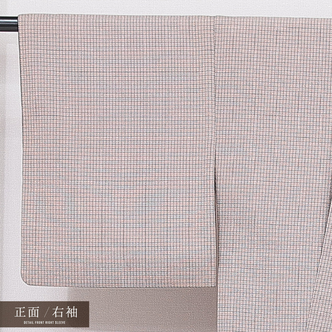 紬 袷 身丈151cm 裄丈62cm 正絹 Dランク Sサイズ 広衿 カジュアル 格子 グレー系 1216-15527