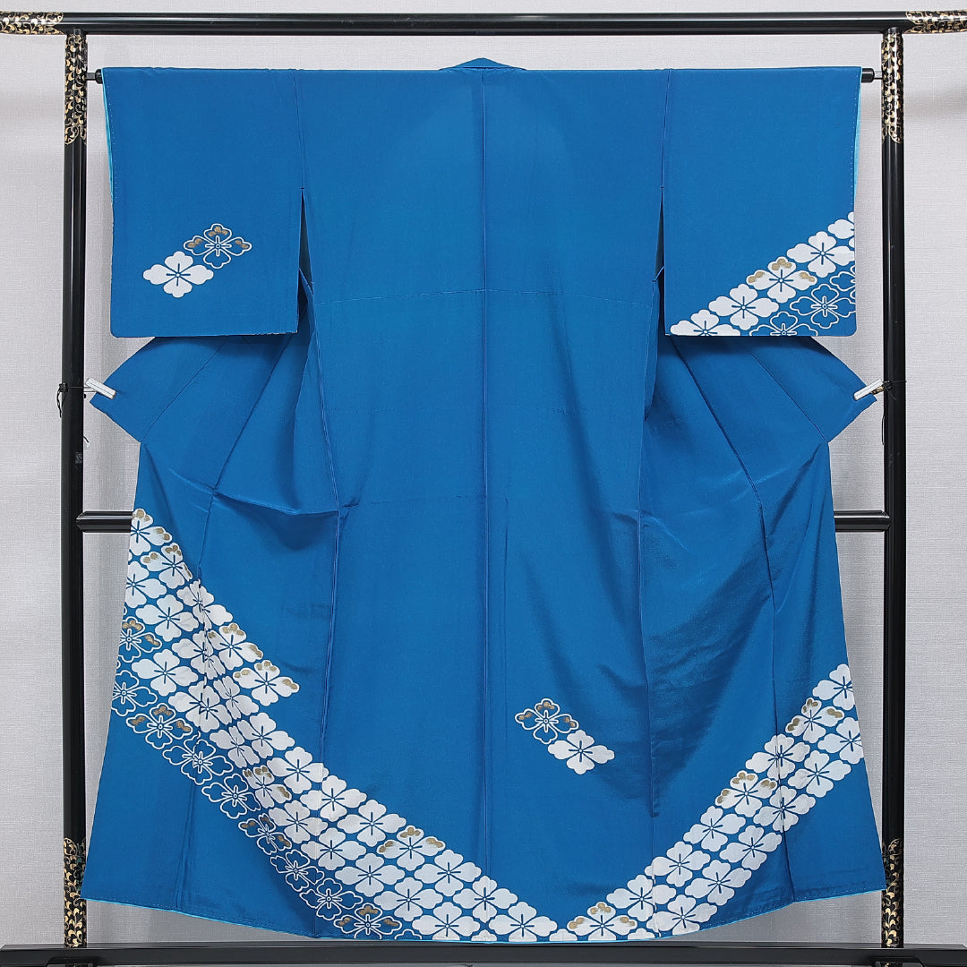 付下げ 洗える着物 胴抜き 身丈154cm 裄丈64cm ポリエステル Aランク Sサイズ バチ衿 インフォーマル 花菱 青系 1261-16323