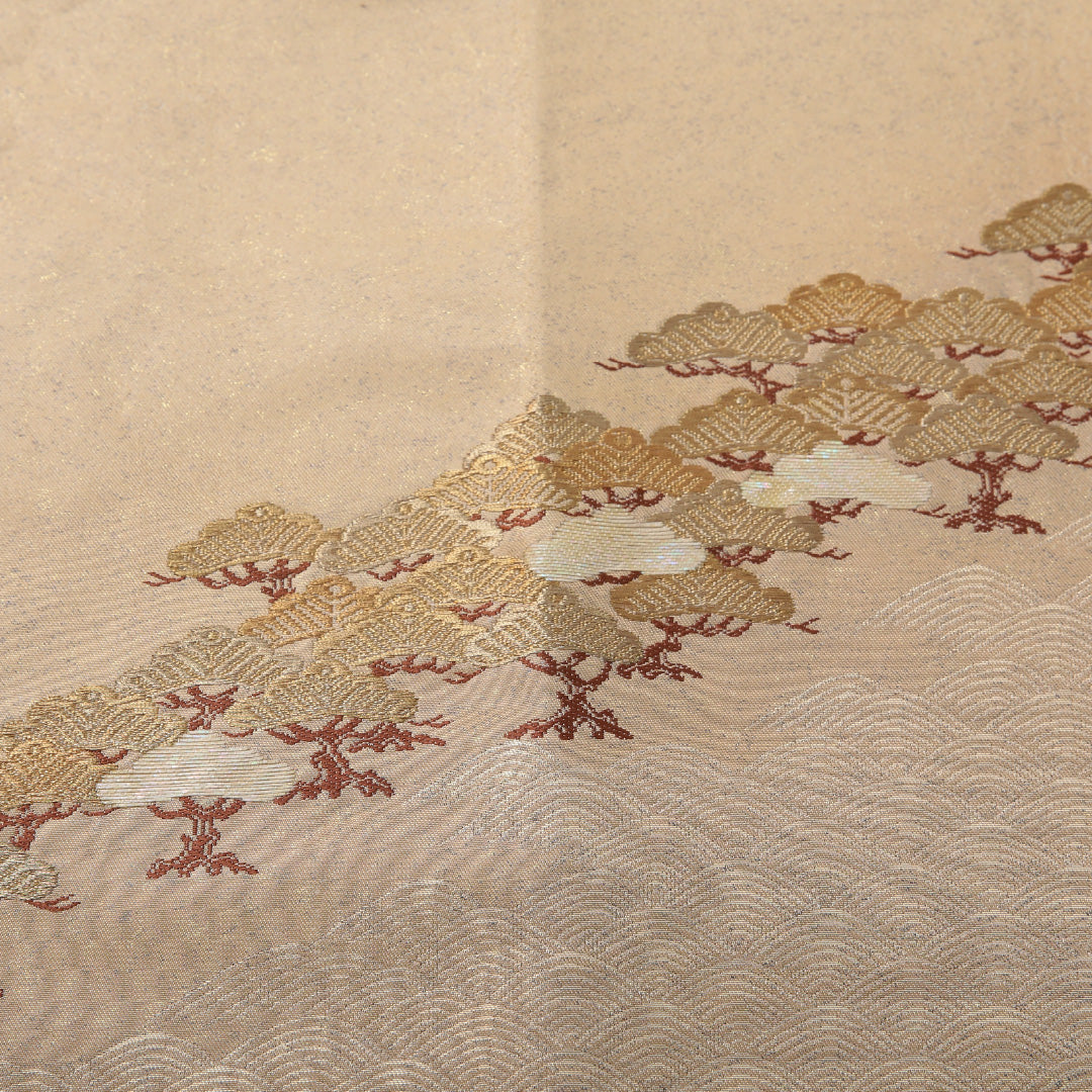 九寸名古屋帯 帯丈365cm セミフォーマル 名古屋仕立て ポイント柄 Cランク 正絹 松 クリーム系 1224-03644