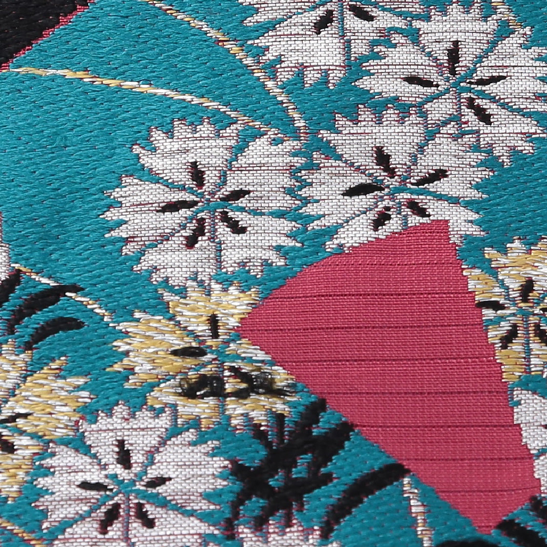 アンティーク 九寸名古屋帯 帯丈339cm 名古屋仕立て ポイント柄 Aランク 正絹 源氏車 花柄 ピンク系 1224-03695