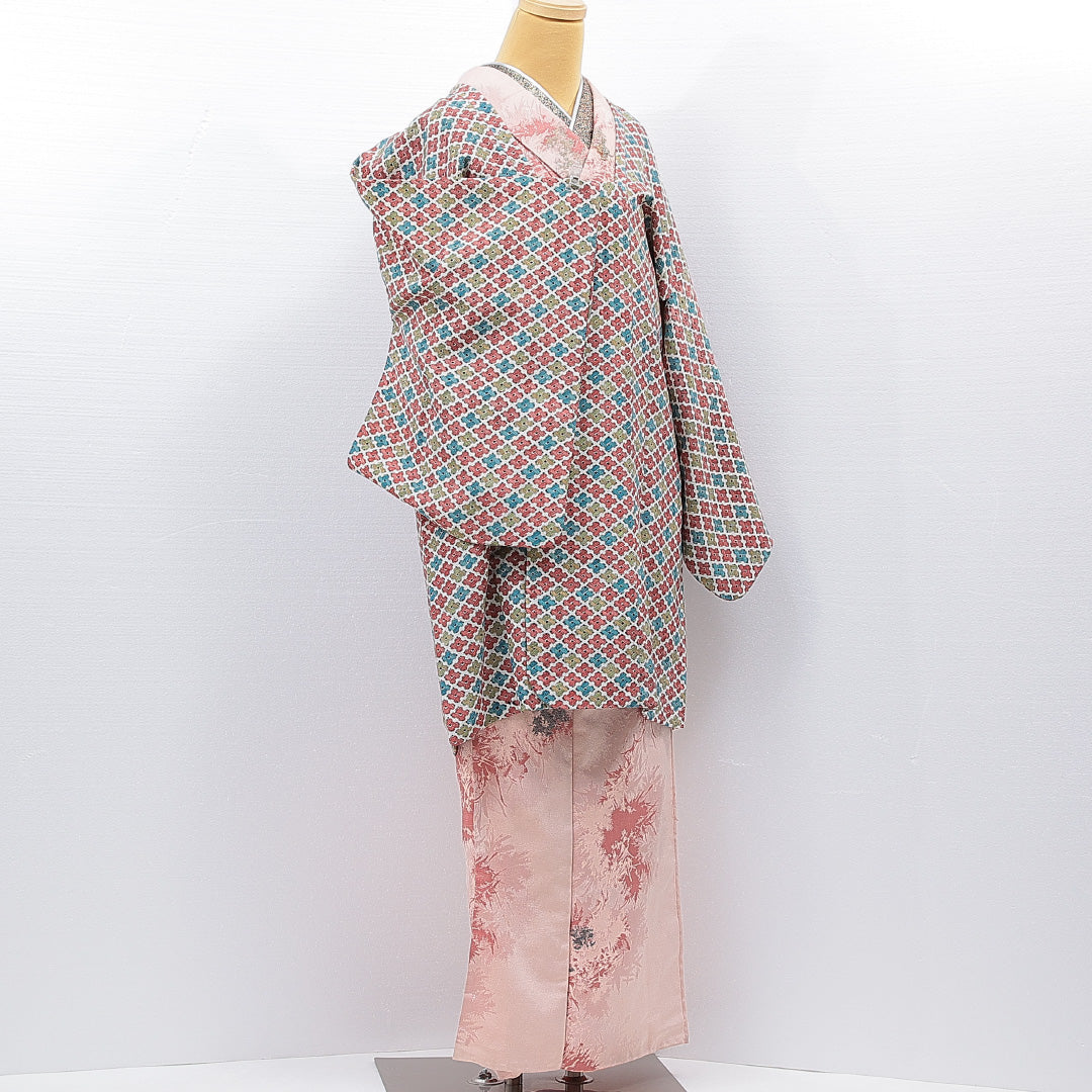 道行コート 袷 身丈92cm 裄丈61cm 正絹 Aランク カジュアル Sサイズ 菱 多色系 HP 1237-15463