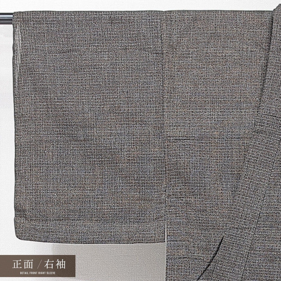 男着物 単衣 身丈137cm 裄丈64cm 正絹 Sランク Sサイズ 棒衿 カジュアル 居敷当て 肩当て 無地 黒系 1219-15237