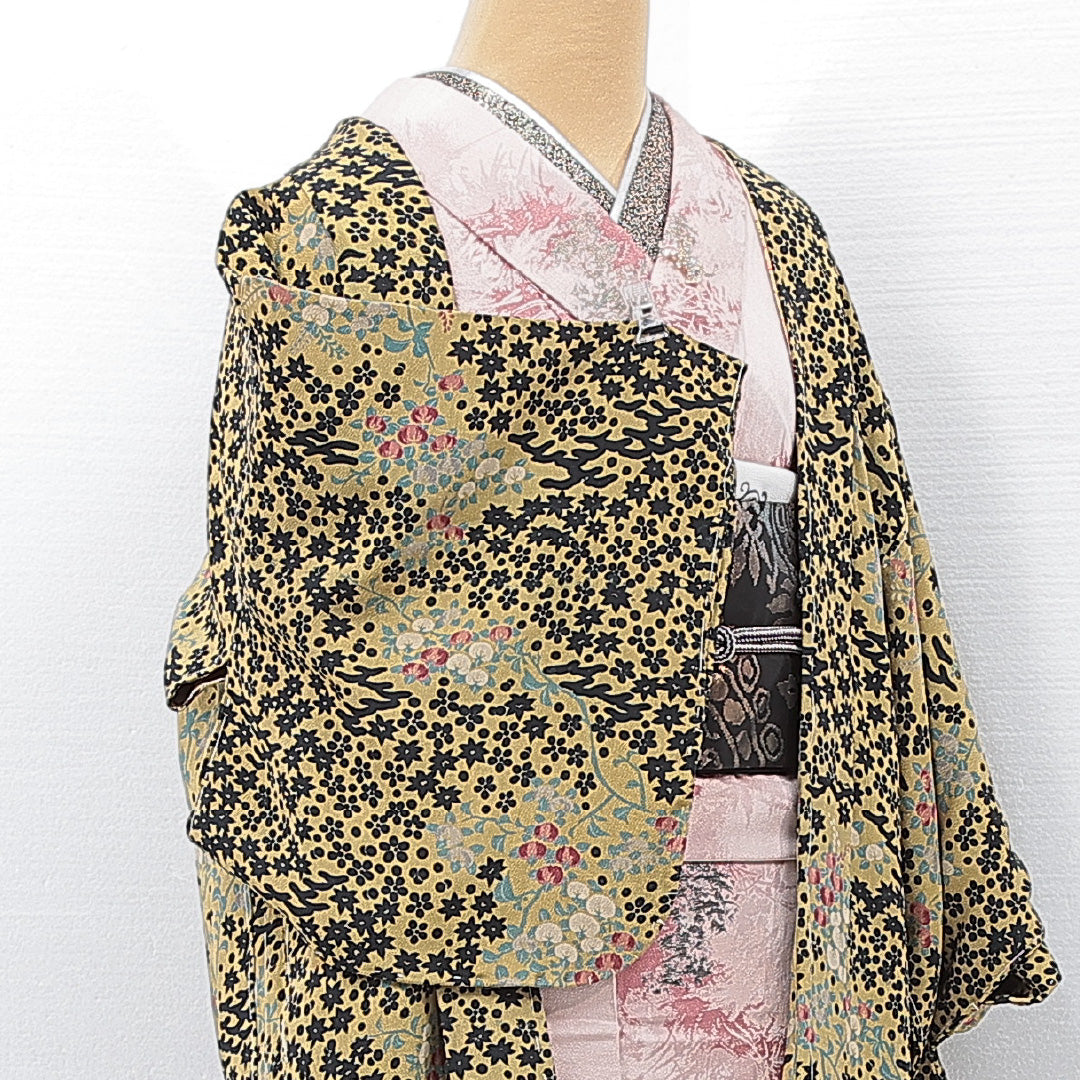 羽織 袷 身丈75cm 裄丈60cm 正絹 Aランク Sサイズ カジュアル 紐あり 橘 紅葉 緑系 1217-15124