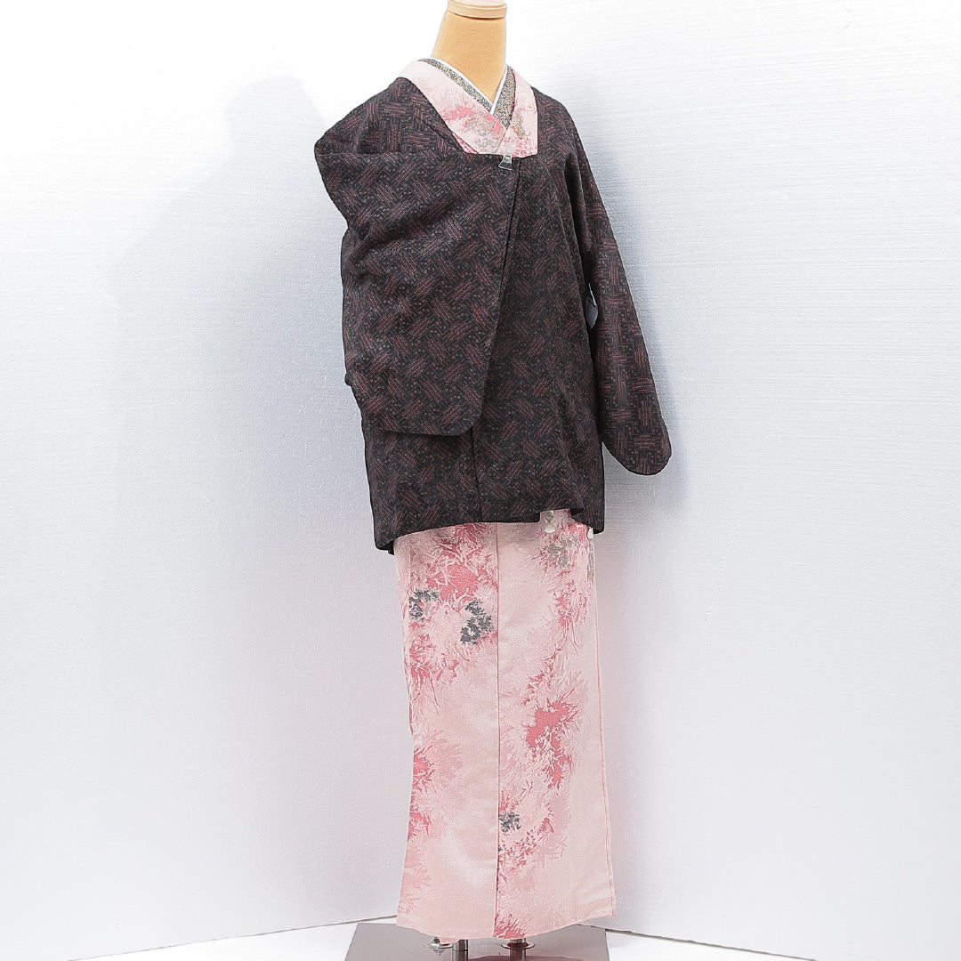 道行コート 袷 身丈77cm 裄丈60cm 正絹 Aランク カジュアル Sサイズ ポケットあり 抽象柄 紫系 RP 1237-15163