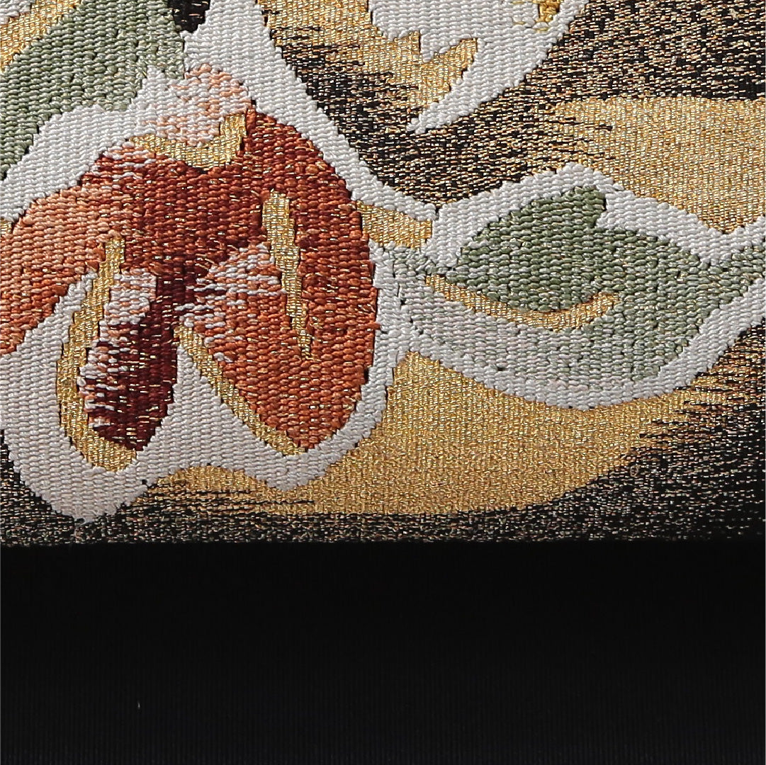 八寸名古屋帯 Sランク 帯丈358cm 正絹 ポイント柄 開き仕立て 帯端のみ未仕立て 織り セミフォーマル 綴れ織 唐華 花柄 黒系 RP 1245-03675