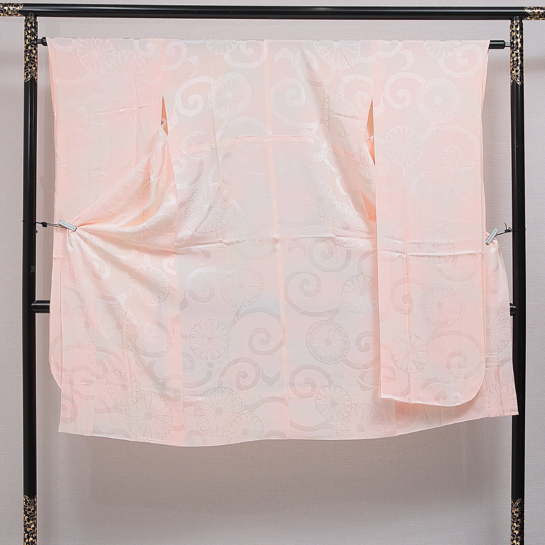 振袖用 長襦袢 無双袖 身丈124cm 裄丈63cm 正絹 Sランク Mサイズ 唐華 菊 ピンク系 M4 1240-16530