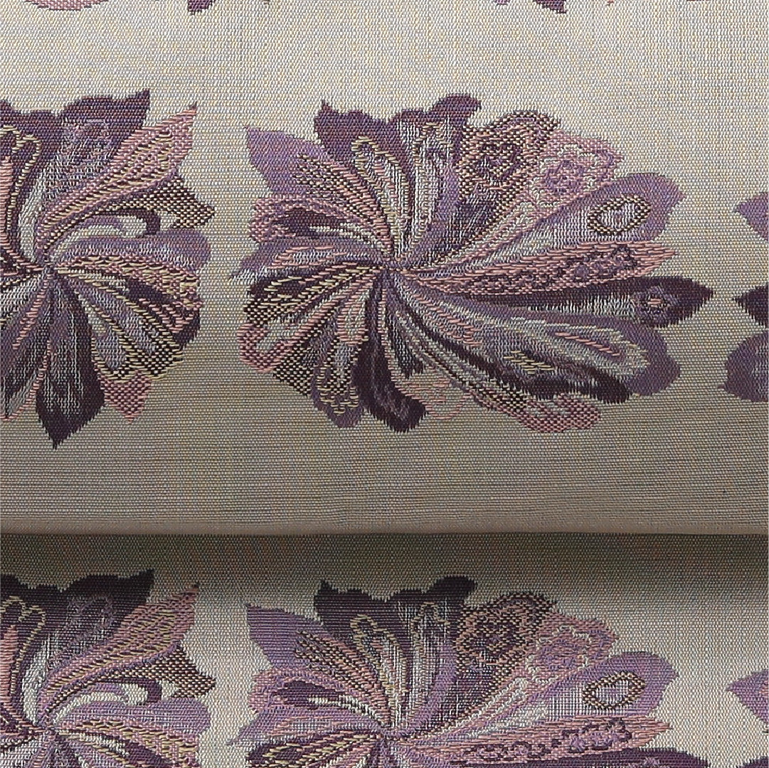 九寸名古屋帯 帯丈360cm カジュアル 開き仕立て 全通 Sランク 正絹 花柄 ベージュ系 1224-03823