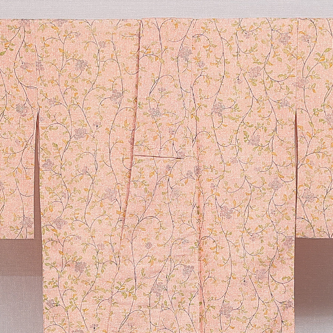 紬 洗える着物 袷 身丈174cm 裄丈64cm ポリエステル Cランク 2XLサイズ 広衿 カジュアル 花柄 朱系 ベージュ系 1216-16085