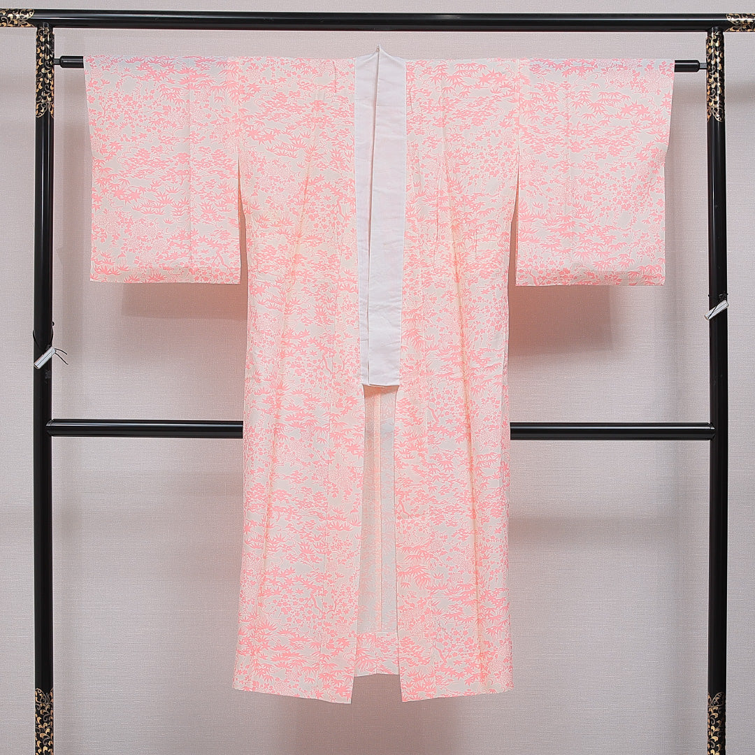 長襦袢 単衣 身丈131cm 裄丈64cm 正絹 Aランク Lサイズ 菊 笹 ピンク系 RP 1239-16523