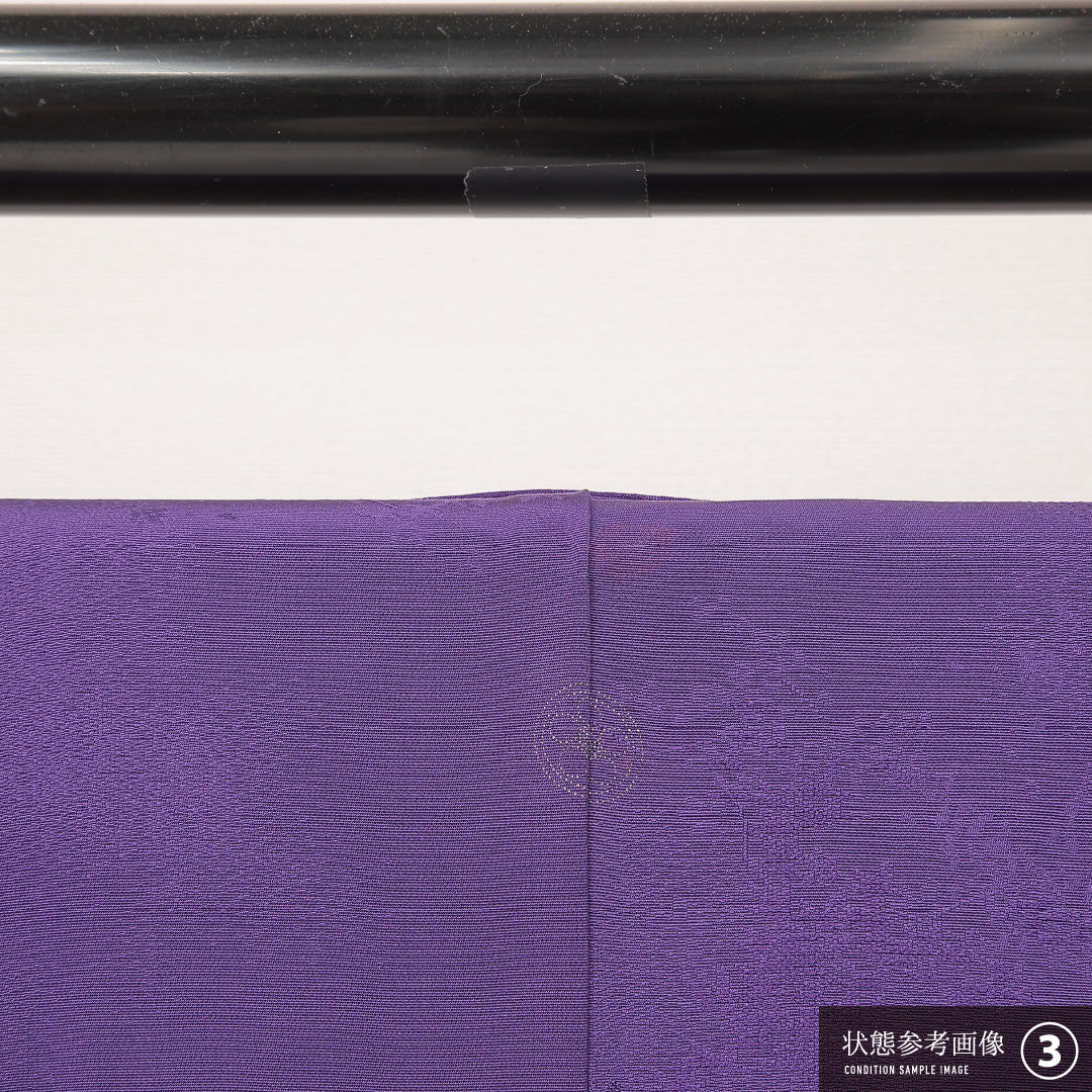 色無地 袷 身丈153cm 裄丈62cm 正絹 Aランク Sサイズ 広衿 一つ紋（丸に梅鉢） セミフォーマル 紋意匠 風景 紫系 1214-16901