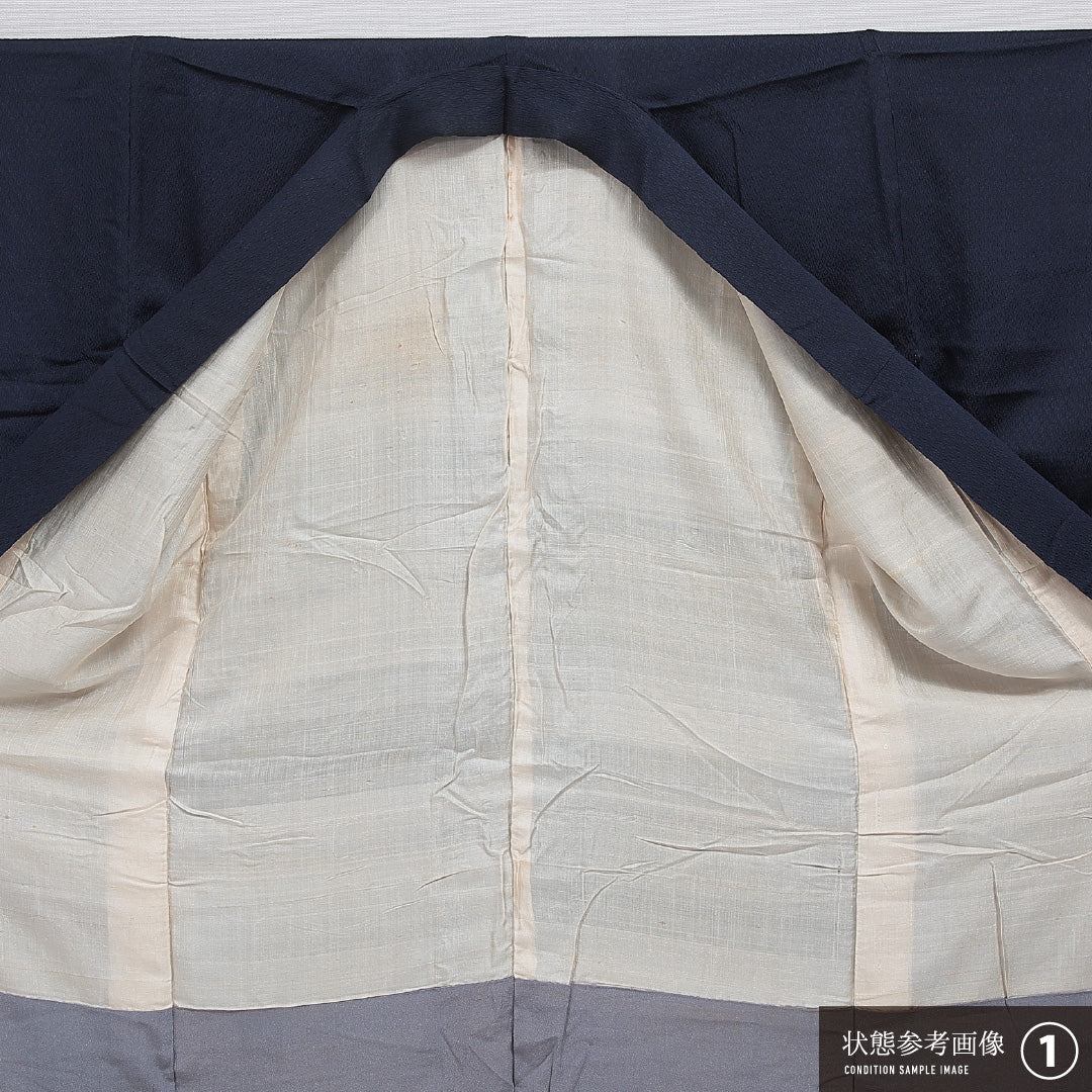 小紋 袷 身丈148cm 裄丈61cm 正絹 Aランク インフォーマル バチ衿 XSサイズ 創作柄 紺系 RP 1221-15926