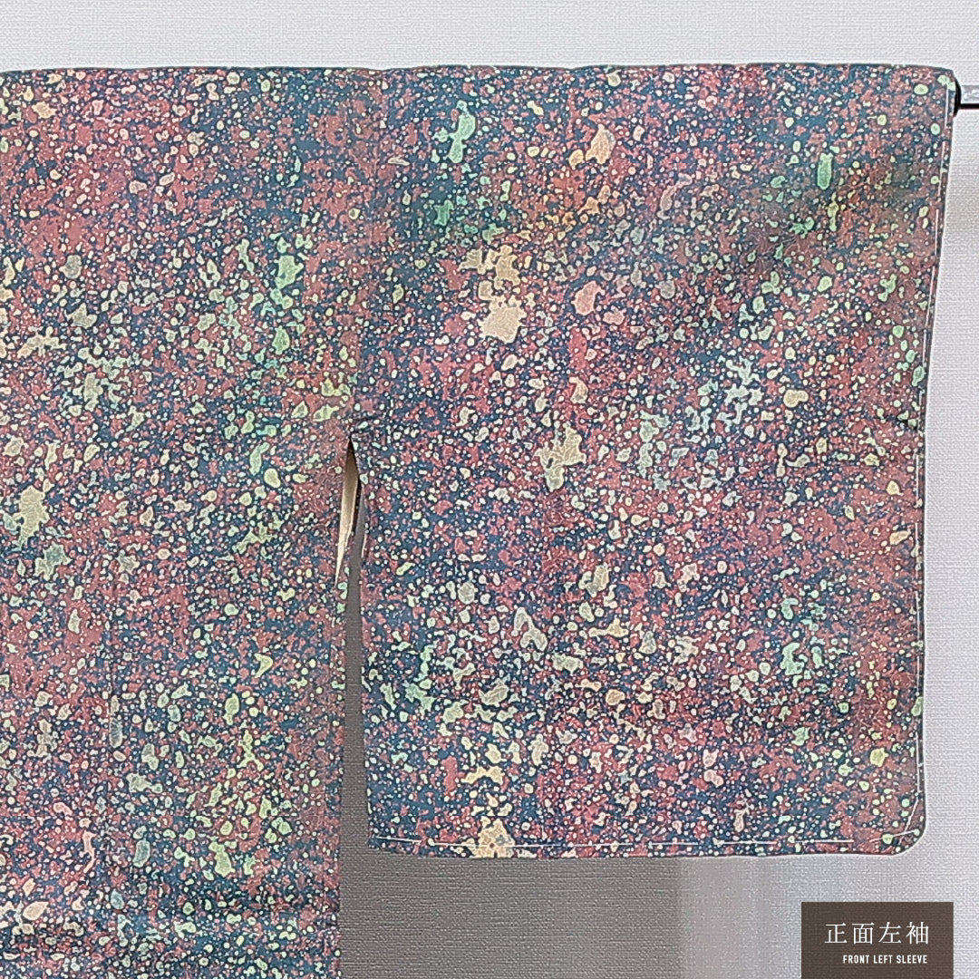 洗える着物 道行コート 袷 身丈87cm 裄丈66cm ポリエステル Aランク セミフォーマル Mサイズ ポケットあり 抽象柄 多色系 RP 1237-16858