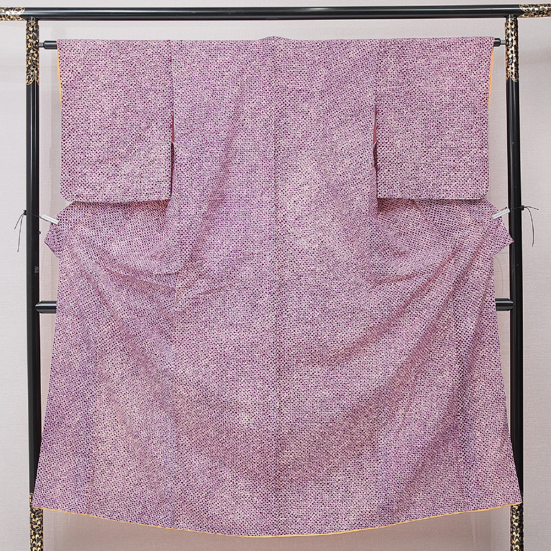 小紋 袷 身丈153cm 裄丈63cm 正絹 Sランク インフォーマル バチ衿 Sサイズ 紫系 RP 1221-15203