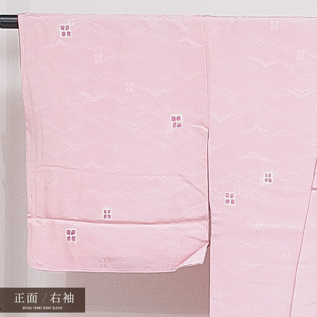 色無地 洗える着物 袷 身丈160cm 裄丈67cm ポリエステル Bランク Lサイズ 広衿 インフォーマル 創作柄 ピンク系 1214-16263