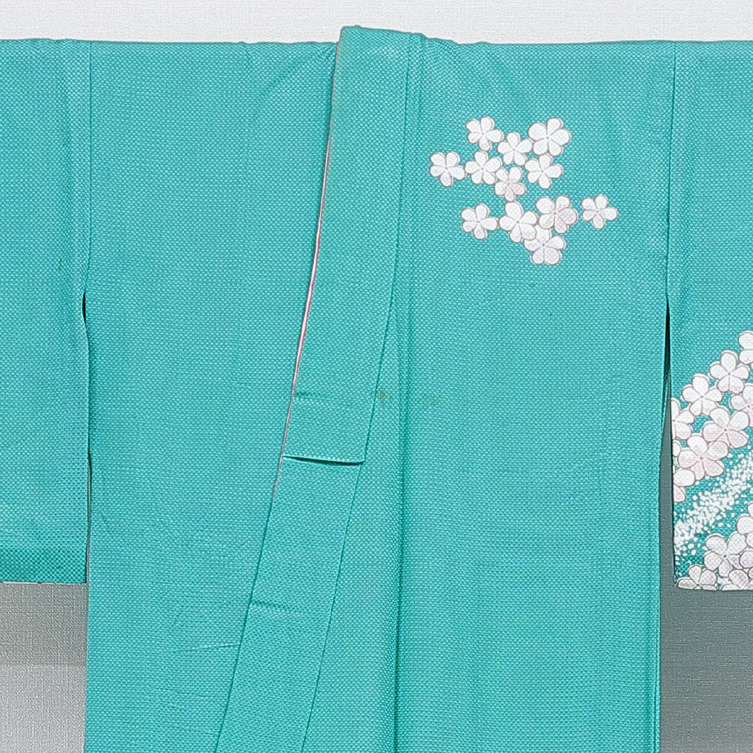 付下げ 洗える着物 単衣 身丈160cm 裄丈63cm ポリエステル Cランク Lサイズ バチ衿 インフォーマル 花柄 緑系 青系 1261-16300