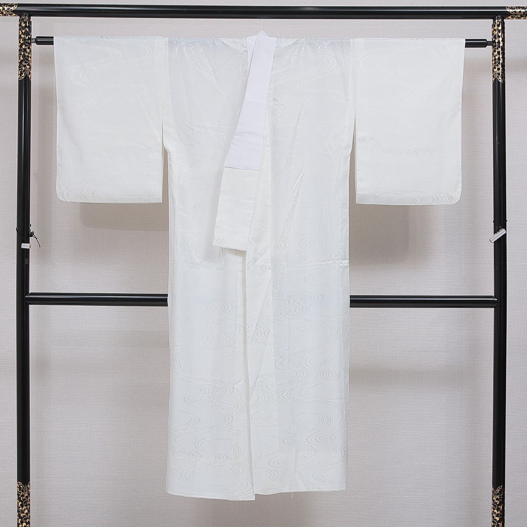 長襦袢 無双袖 身丈134cm 裄丈64cm 正絹 Aランク XLサイズ 居敷当て 流水 白系 RP 1239-16606