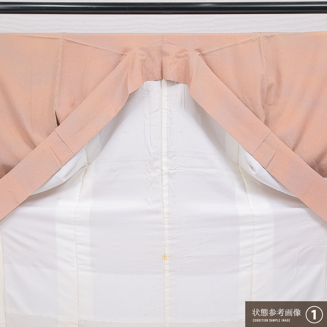 色無地 袷 身丈165cm 裄丈63cm 正絹 Aランク インフォーマル 広衿 XLサイズ ぼかし染 落款 無地 朱系 RP 1219-16738