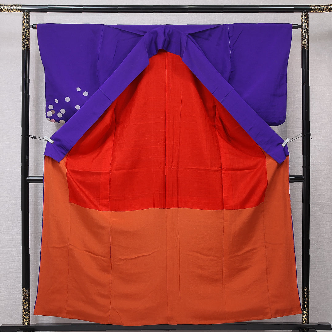 アンティーク 付下げ（お召） 袷 身丈153cm 裄丈63cm 正絹 Aランク Sサイズ 広衿 水玉 紫系 1261-16755