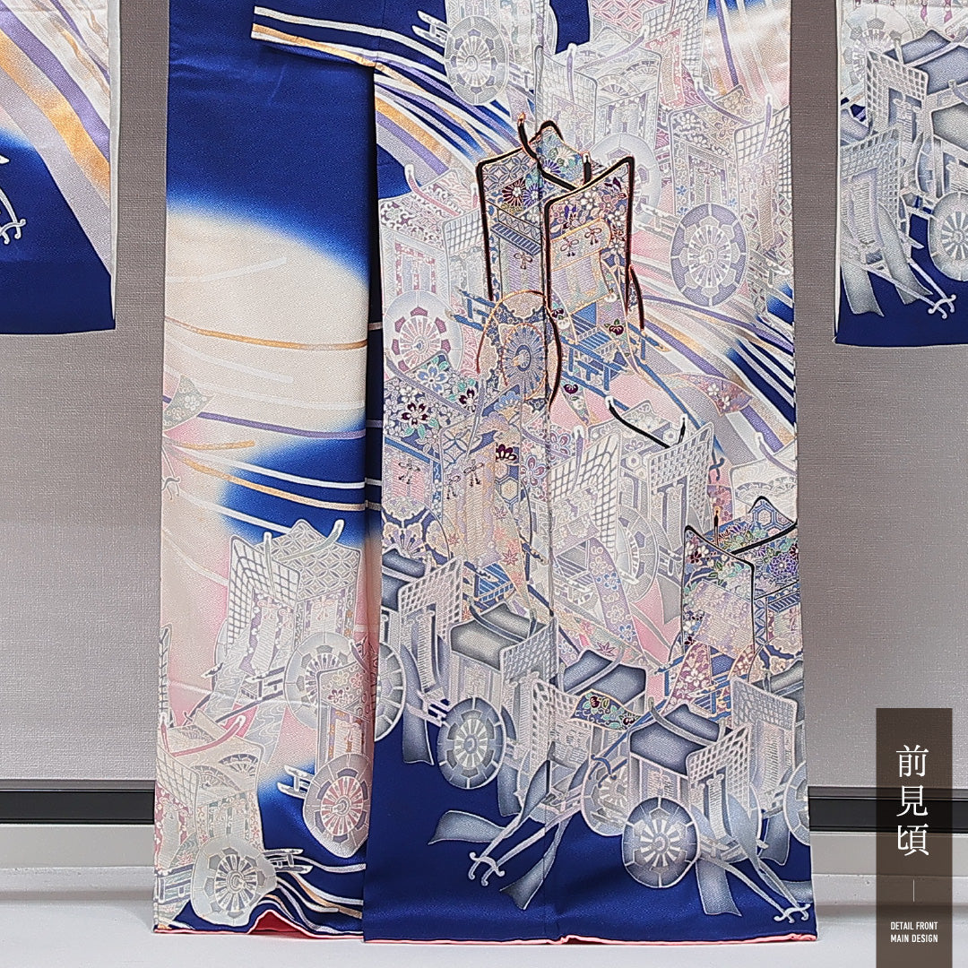 振袖 袷 身丈165cm 裄丈67cm フォーマル Cランク XLサイズ 正絹 広衿 御所車 1213-F0756