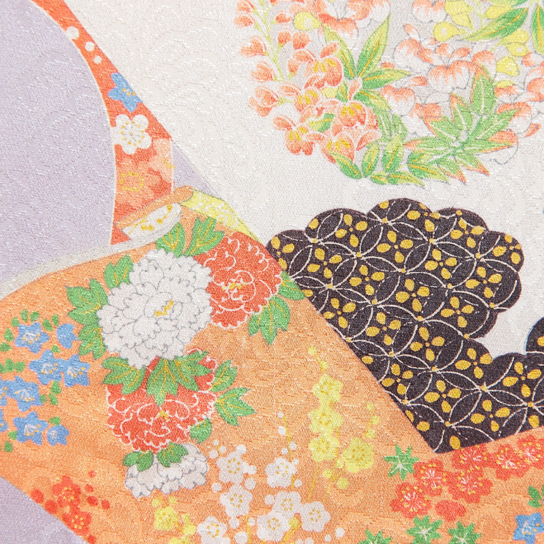 アンティーク 羽織 袷 身丈102cm 裄丈64cm 正絹 Bランク Mサイズ 吉祥文様 紫系 1217-16809