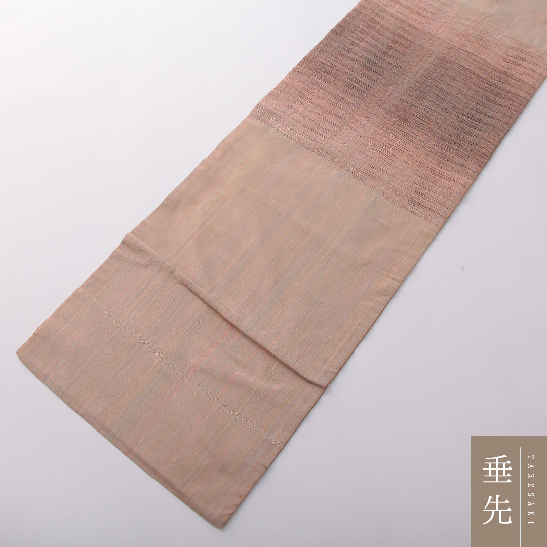 九寸名古屋帯 Cランク 帯丈341cm 正絹 ポイント柄 名古屋仕立て 織り カジュアル 紬 ふくれ織 無地 茶の混ざったベージュ系 HP 1245-03330