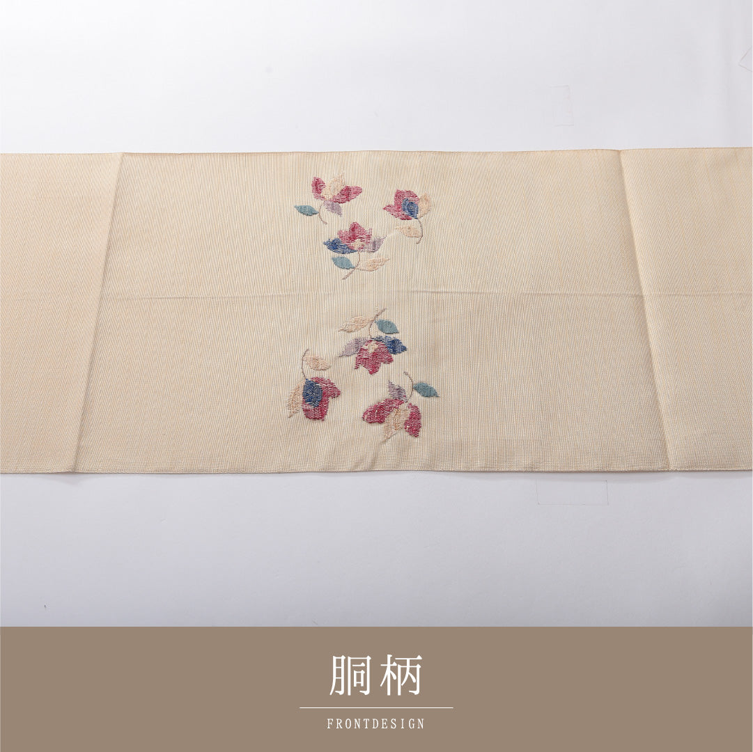 八寸名古屋帯 帯丈360cm カジュアル 松葉仕立て ポイント柄 Aランク 正絹 花柄 クリーム系 1224-03908