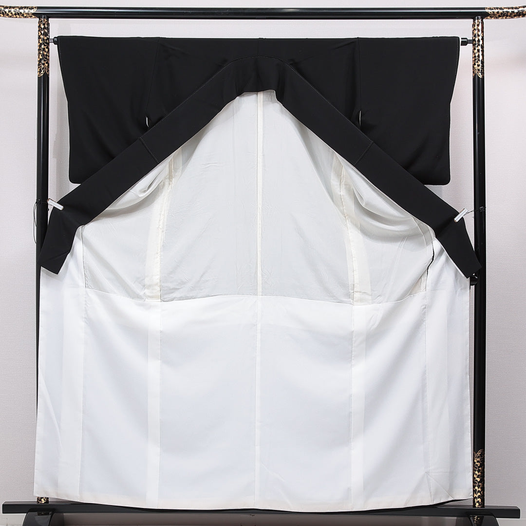 黒留袖 袷 身丈162cm 裄丈64cm 五つ紋 梅鉢 フォーマル Sランク Lサイズ 正絹 比翼仕立て 広衿 鶴 松 金駒刺繍 1211-F0760