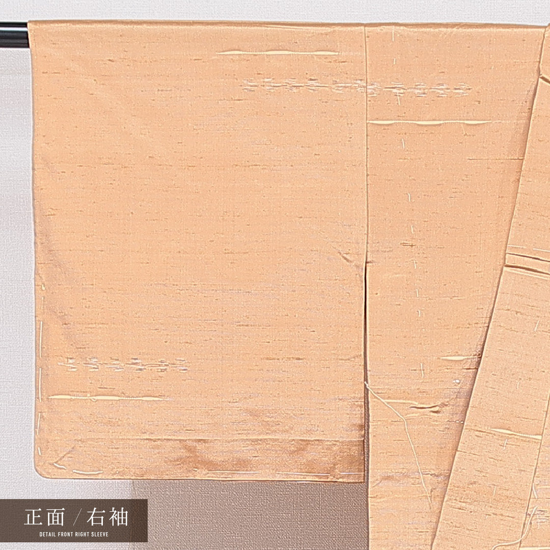 紬 単衣 身丈148cm 裄丈62cm 正絹 Dランク XSサイズ バチ衿 カジュアル 肩当て 無地 黄系 1216-15581