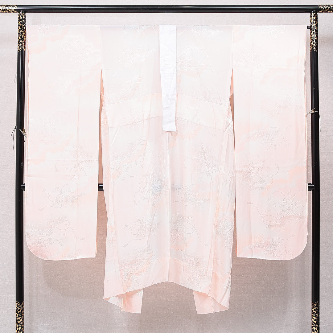 振袖用 長襦袢 無双袖 身丈130cm 裄丈61cm 正絹 Sランク Lサイズ 菊 ピンク系 RP 1240-15382