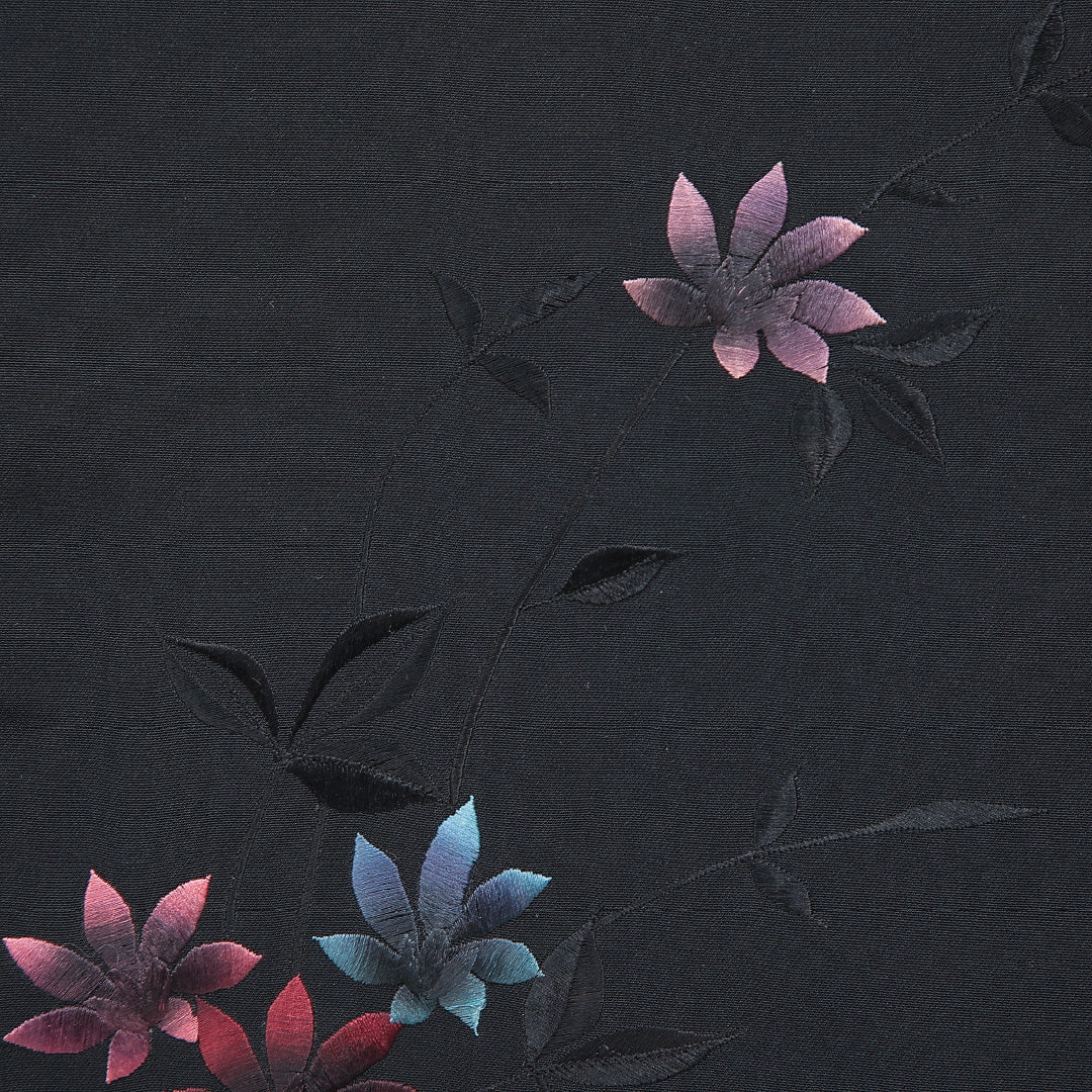 黒羽織 袷 身丈82cm 裄丈63cm 正絹 Sランク インフォーマル Sサイズ 刺繍 花柄 黒系 RP 1233-16825