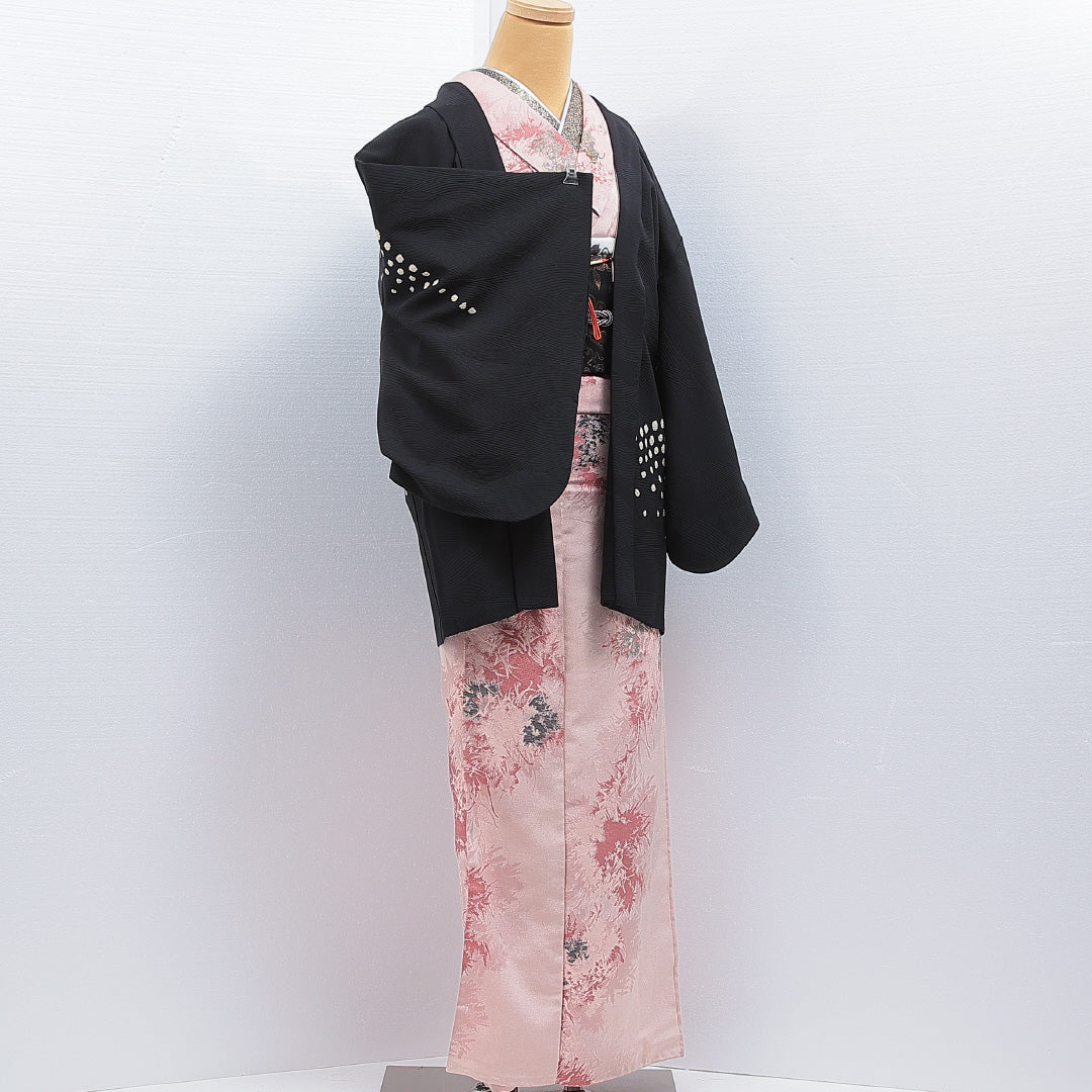 羽織 袷 身丈77cm 裄丈63cm 正絹 Aランク カジュアル Sサイズ 紐あり 山 黒系 RP 1232-16150