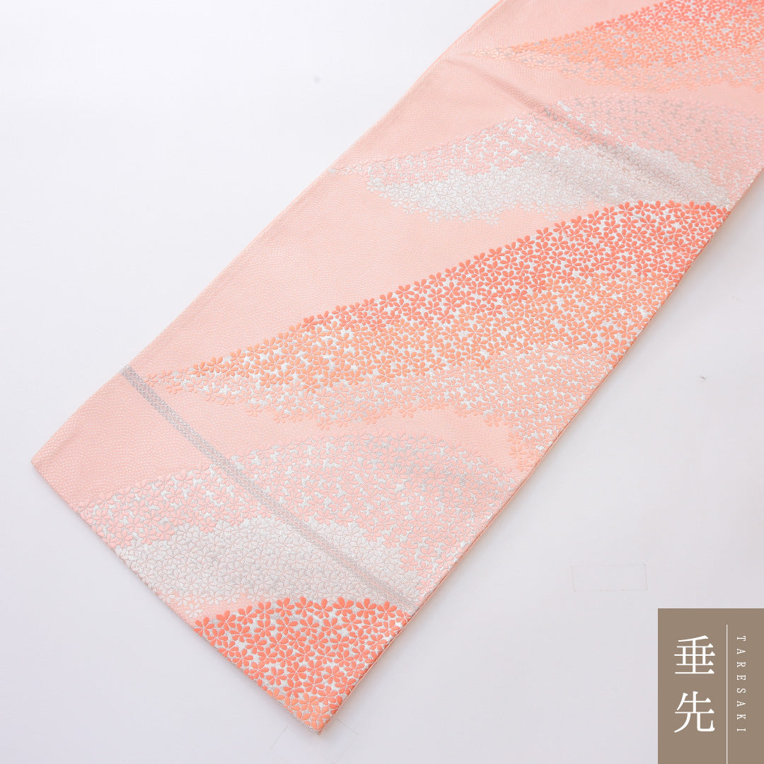 振袖用 袋帯 帯丈424cm 正絹 六通 桜 ピンク系 1243-02191